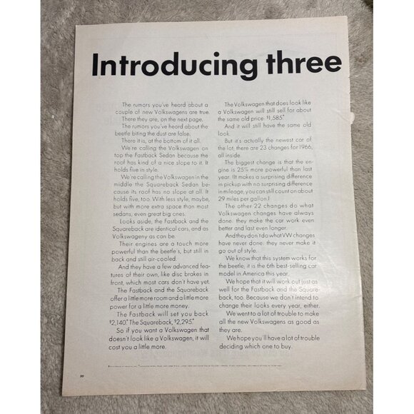 1960s Volkswagen Advertisement Double Page Fastback Squareback & Bug Models - Picture 2 of 12